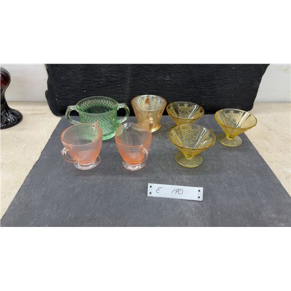 Depression Glass Lot: Federal Patrician Sherbets, Hocking Waffle Sugar Bowl and More, C. 1930s