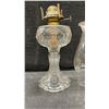 Image 7 : Set of 3 Antique Kerosene Oil Lamps, 2 Green Glass and 1 Clear Glass with Chimneys