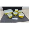 Image 1 : Vintage Pyrex Primary Yellow Refrigerator Dish Set with Ribbed Glass Lids, 6 Pieces