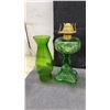 Image 10 : Collection of Six Antique Pressed Glass Kerosene Oil Lamps With Brass Burners