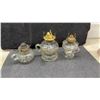Image 2 : Collection of Six Antique Pressed Glass Kerosene Oil Lamps With Brass Burners