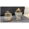 Image 4 : Collection of Six Antique Pressed Glass Kerosene Oil Lamps With Brass Burners