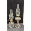 Image 6 : Collection of Six Antique Pressed Glass Kerosene Oil Lamps With Brass Burners