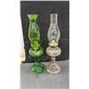 Image 9 : Collection of Six Antique Pressed Glass Kerosene Oil Lamps With Brass Burners