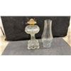 Image 12 : Antique Clear Glass Kerosene Oil Lamps, Two Table Lamps and Two Finger Lamps