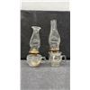 Image 2 : Antique Clear Glass Kerosene Oil Lamps, Two Table Lamps and Two Finger Lamps