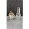 Image 4 : Antique Clear Glass Kerosene Oil Lamps, Two Table Lamps and Two Finger Lamps