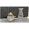 Image 6 : Antique Clear Glass Kerosene Oil Lamps, Two Table Lamps and Two Finger Lamps