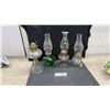 Image 1 : Antique Glass Kerosene Oil Lamps with Brass Burners and Chimneys, Set of Four