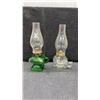 Image 2 : Antique Glass Kerosene Oil Lamps with Brass Burners and Chimneys, Set of Four