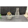 Image 3 : Antique Glass Kerosene Oil Lamps with Brass Burners and Chimneys, Set of Four