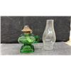 Image 4 : Antique Glass Kerosene Oil Lamps with Brass Burners and Chimneys, Set of Four