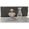 Image 9 : Antique Glass Kerosene Oil Lamps with Brass Burners and Chimneys, Set of Four