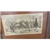 Image 3 : Pair of Framed Pete Jarente Winter Landscape Pencil Drawings, Farmhouse and Ice Skating Scenes