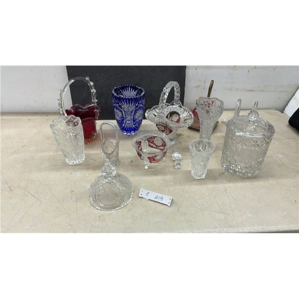 Bohemian-Style Cobalt Cut-To-Clear Crystal Vase, Ruby Baskets, and More Glassware