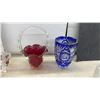Image 4 : Bohemian-Style Cobalt Cut-To-Clear Crystal Vase, Ruby Baskets, and More Glassware