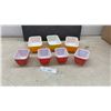 Image 1 : Vintage Pyrex Glass Refrigerator Dishes in Yellow, No Lids and Red with Lids, Some Have Small Chips