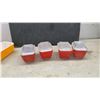 Image 4 : Vintage Pyrex Glass Refrigerator Dishes in Yellow, No Lids and Red with Lids, Some Have Small Chips