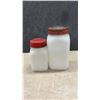 Image 4 : Vintage Hazel-Atlas Dolly Madison Milk Glass Salt and Pepper Shakers with Fruit Decals, 1930s-50s