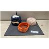 Image 1 : Three Vintage Hats: Navy Blue Pillbox, Pink Petal Pillbox, & Orange Headband with Netting