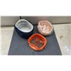 Image 5 : Three Vintage Hats: Navy Blue Pillbox, Pink Petal Pillbox, & Orange Headband with Netting