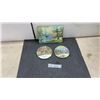Image 1 : Vintage Landscape Decor: Italian Wall Plaque and Two Les Greatrix Convex Glass Advertising Domes