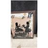 Image 6 : Set of Five Vintage Reverse-Painted Convex Glass Silhouette Artworks, Floral and Windmill Scenes