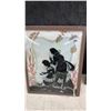 Image 7 : Set of Five Vintage Reverse-Painted Convex Glass Silhouette Artworks, Floral and Windmill Scenes