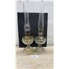 Image 1 : Pair of Vintage Aladdin Model 91 Kerosene Mantle Lamps With Clear Glass Bases and Chimneys