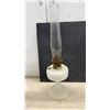 Image 2 : Pair of Vintage Aladdin Kerosene Oil Lamps with Clear and Milk Glass Quilted Diamond Bases
