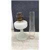 Image 3 : Pair of Vintage Aladdin Kerosene Oil Lamps with Clear and Milk Glass Quilted Diamond Bases