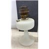 Image 4 : Pair of Vintage Aladdin Kerosene Oil Lamps with Clear and Milk Glass Quilted Diamond Bases