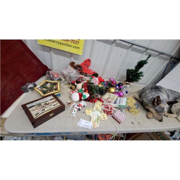 Christmas Décor Assortment: Ceramic Dove Cross, Ornaments, Mini Tree, Snowman, Noel Sign and More