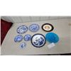 Image 1 : Blue Willow Plates, Queen Victoria Portrait Plate, Coronation Pressed Glass Dish, and More