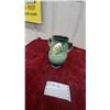 Image 1 : Roseville Pottery Freesia Pattern Green Two-Handled Vase, 1945, Cream Floral Relief 7.6" Tall