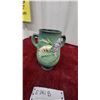 Image 4 : Roseville Pottery Freesia Pattern Green Two-Handled Vase, 1945, Cream Floral Relief 7.6" Tall