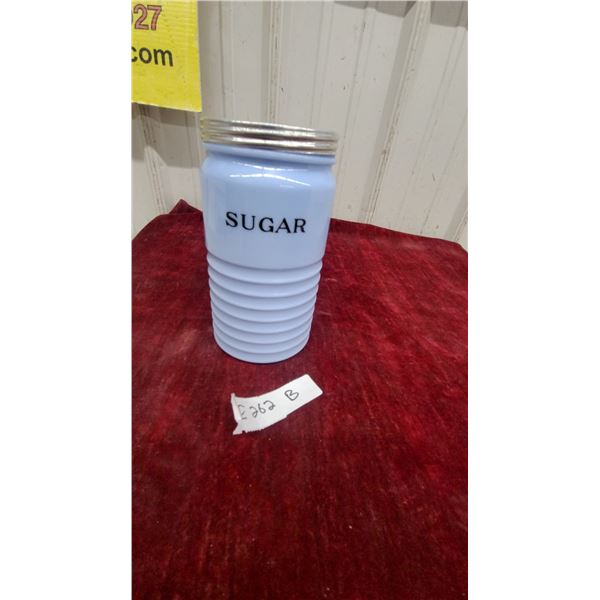 Vintage Delphite Blue Milk Glass Ribbed Sugar Canister with Metal Screw-On Lid7.6" Tall