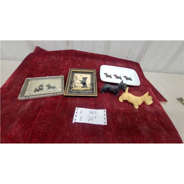 Vintage Scottish Terrier Collection: Framed Silhouettes, Figurines, and Dish with Scotties and More
