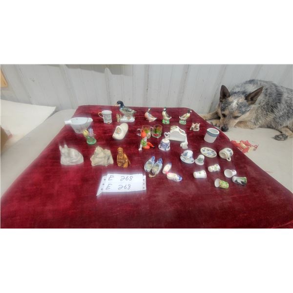 Collection of Miniature Porcelain Thimbles, Delft Clogs, Figurines, Teacups, Trinkets, and More
