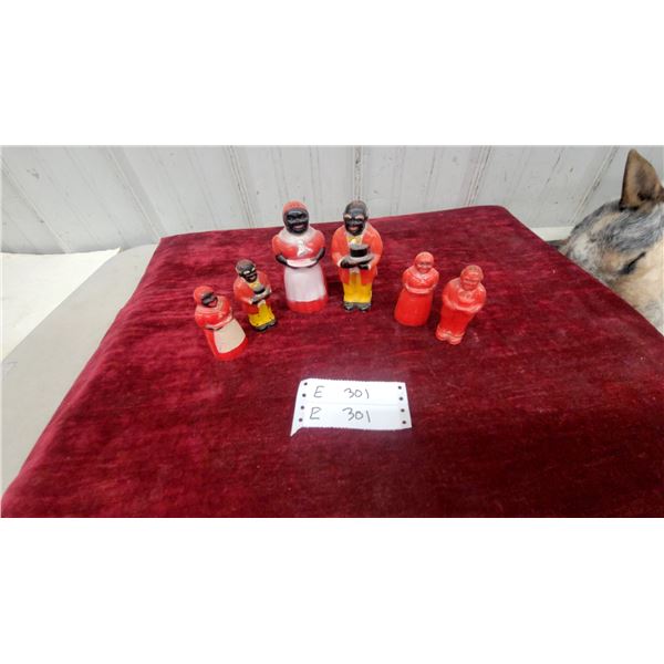 Vintage Black Americana Mammy and Butler Plastic Salt and Pepper Shakers and Figurines 3x Sets