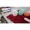 Image 6 : Fire-King Jadeite Swirl Mixing Bowl, Refrigerator Dish and Pastel Melamine Cups and More