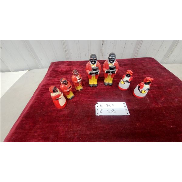 Collection of Antique Black Americana Painted Ceramic Caricature Figurine Salt and Peppers