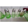 Image 4 : Green Depression Glass Refrigerator Dish, Butter Cover, and Five Paneled Salt and Pepper Shakers