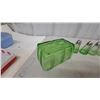 Image 7 : Green Depression Glass Refrigerator Dish, Butter Cover, and Five Paneled Salt and Pepper Shakers