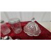 Image 2 : Vintage Clear Glass Shakers, Frosted Bird Bottle, and Scalloped Cloche with Faceted Finial and More