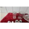 Image 3 : Vintage Clear Glass Shakers, Frosted Bird Bottle, and Scalloped Cloche with Faceted Finial and More