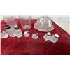 Image 4 : Vintage Clear Glass Shakers, Frosted Bird Bottle, and Scalloped Cloche with Faceted Finial and More