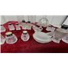 Image 7 : Vintage Clear Glass Shakers, Frosted Bird Bottle, and Scalloped Cloche with Faceted Finial and More