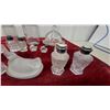 Image 8 : Vintage Clear Glass Shakers, Frosted Bird Bottle, and Scalloped Cloche with Faceted Finial and More
