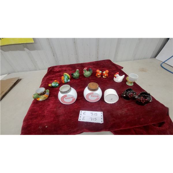 Vintage Ceramic Sugar and Flour Shakers, Bird Egg Cups, and Animal Figurines, and More